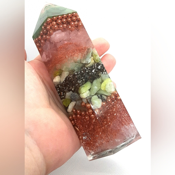 Orgonite Obelisk Tower ~ Adventurine, Jade, Rose Quartz - Picture 3 of 4